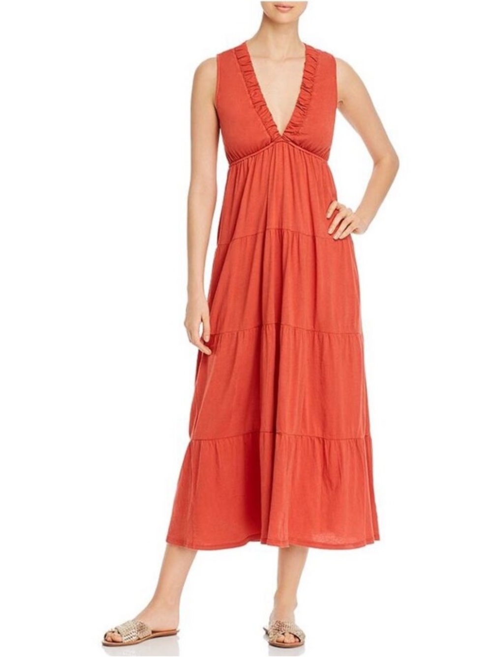 Anthropologie Dolan Left Coast Tiered Sleeveless V Neck Midi Dress M NWT
